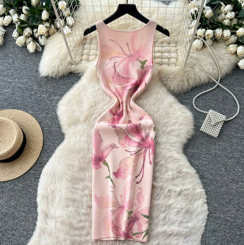 Floral Print Hip-wrapping Dress