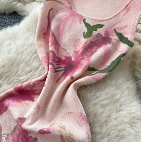 Floral Print Hip-wrapping Dress
