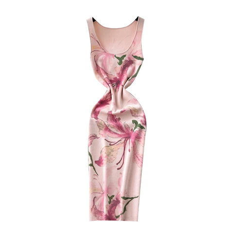 Floral Print Hip-wrapping Dress
