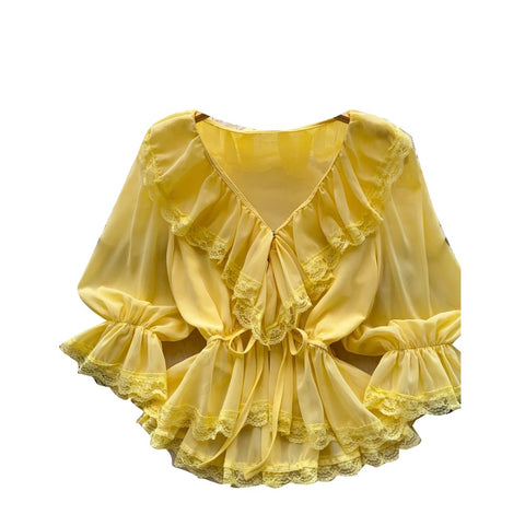 V-neck Ruffled Lace Shirt