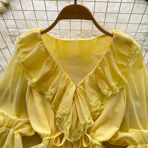 V-neck Ruffled Lace Shirt