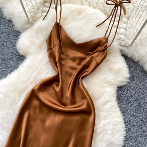 Premium Satin Lace-up Dress