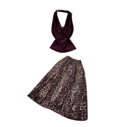 Halter Top & Leopard Printed Skirt 2Pcs