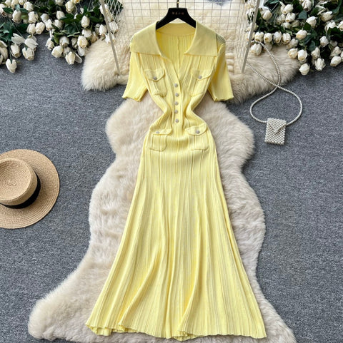 Korean Style Lapeled Knitted Dress
