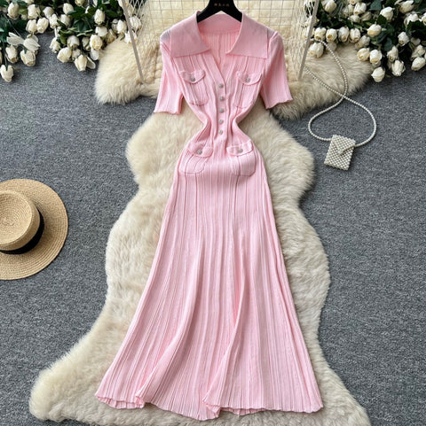 Korean Style Lapeled Knitted Dress