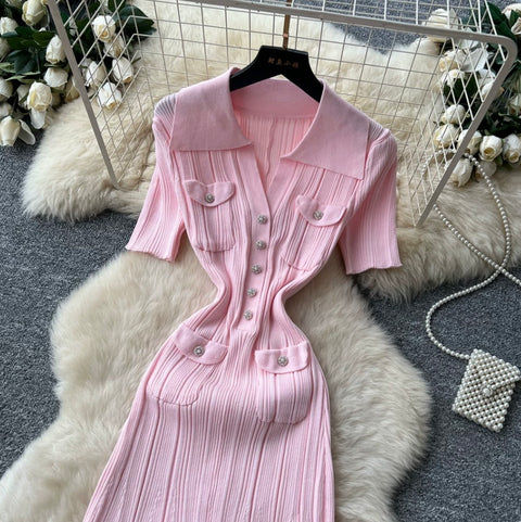 Korean Style Lapeled Knitted Dress