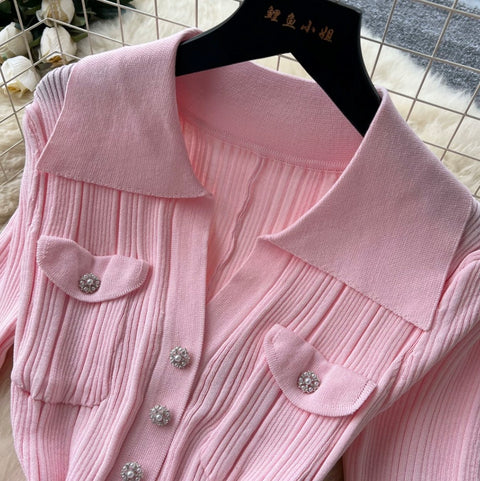 Korean Style Lapeled Knitted Dress
