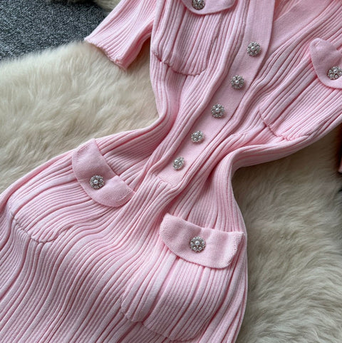 Korean Style Lapeled Knitted Dress