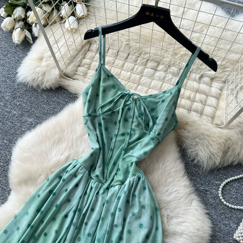 Polka Dot Print Green Slip Dress