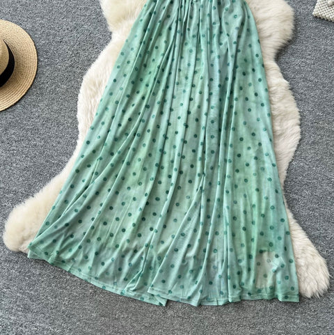 Polka Dot Print Green Slip Dress