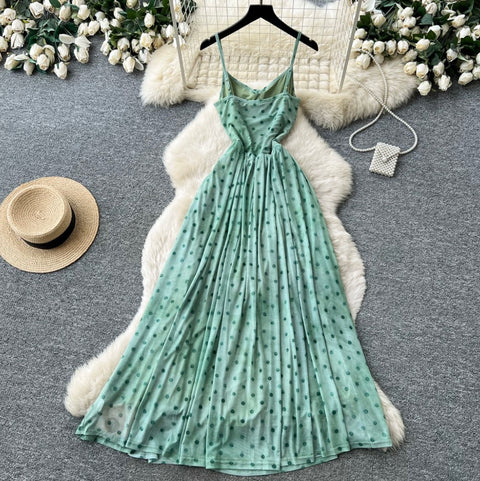 Polka Dot Print Green Slip Dress