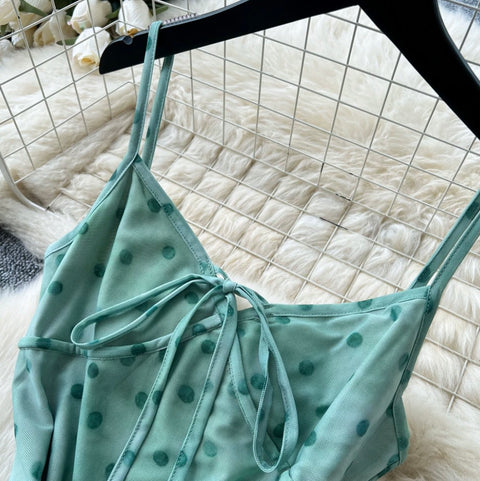 Polka Dot Print Green Slip Dress