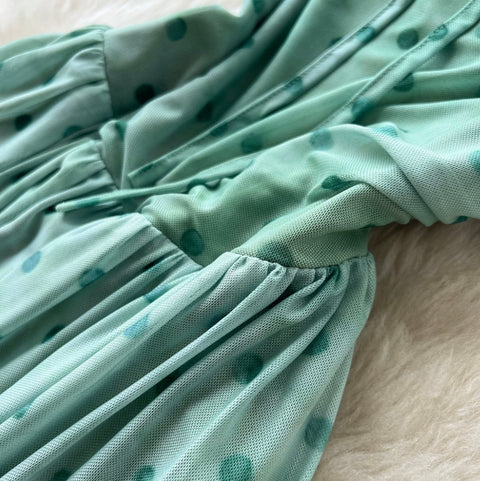 Polka Dot Print Green Slip Dress
