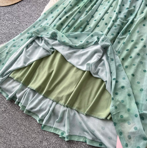 Polka Dot Print Green Slip Dress