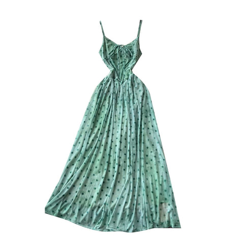 Polka Dot Print Green Slip Dress