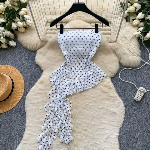 Polka Dot Asymmetric Bustier Top