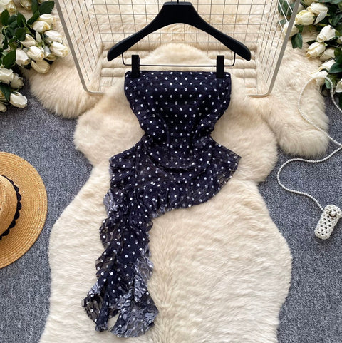Polka Dot Asymmetric Bustier Top