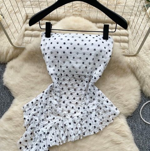 Polka Dot Asymmetric Bustier Top
