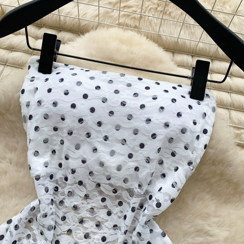 Polka Dot Asymmetric Bustier Top