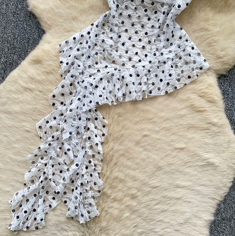 Polka Dot Asymmetric Bustier Top