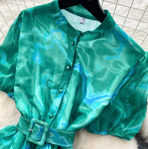 Premium Ruffled A-line Shirt Dress