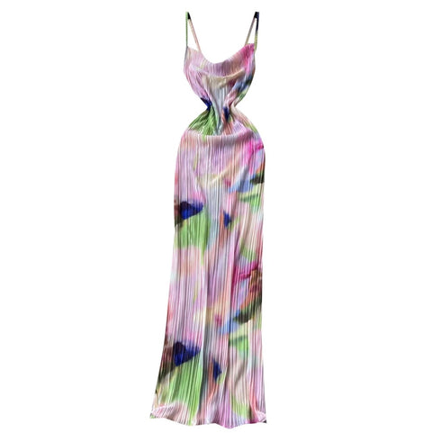 Tie-dye Print Pleated Slip Dress