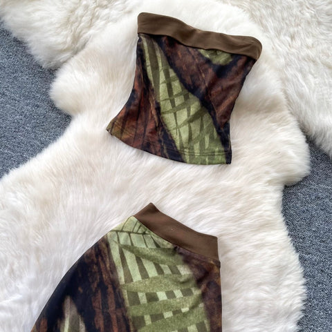 Tank Top & Split Skirt Print 2Pcs