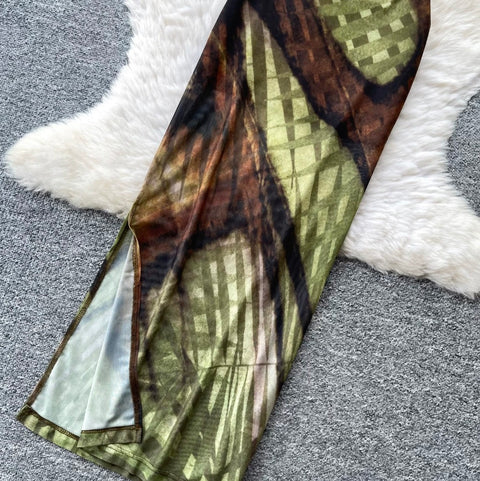 Tank Top & Split Skirt Print 2Pcs