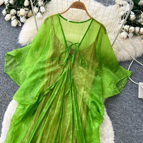 Mesh Smock & Slip Dress 2Pcs