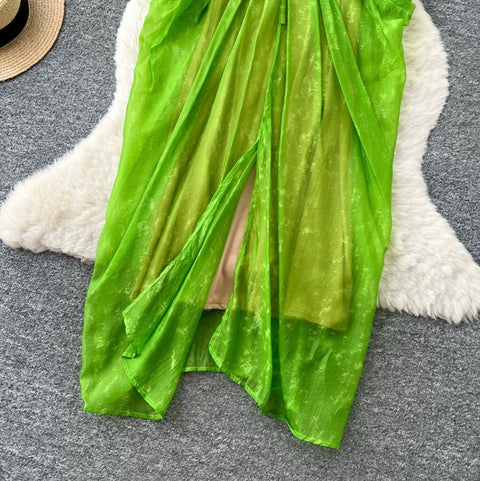 Mesh Smock & Slip Dress 2Pcs