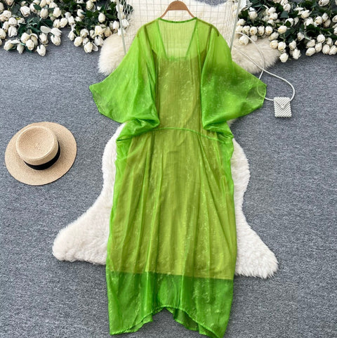 Mesh Smock & Slip Dress 2Pcs