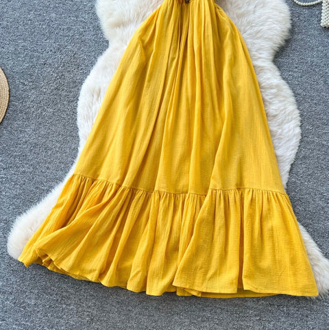 Backless Yellow Ruffled Slip Dress