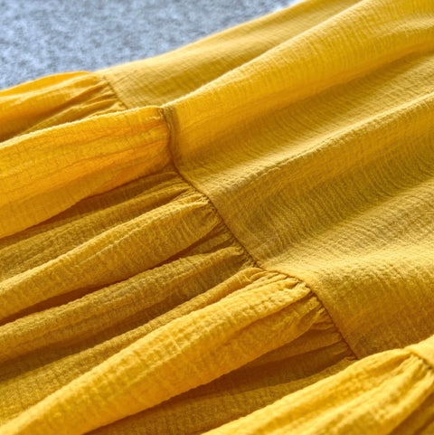 Backless Yellow Ruffled Slip Dress