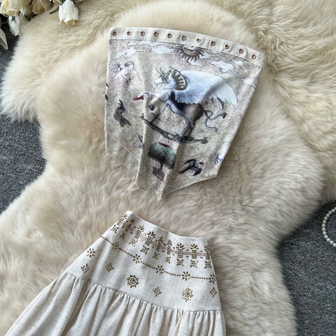 Backless Top & Skirt Printed 2Pcs