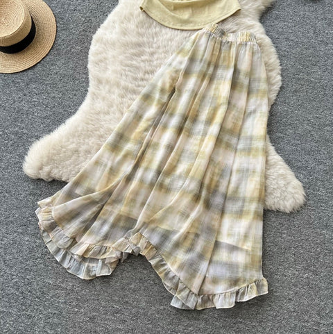 Sweetie Plaid Top & Skirt Patchwork 2Pcs