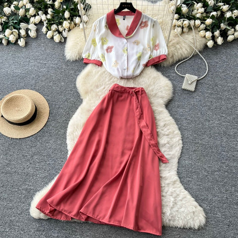 Floral Shirt & Skirt Casual 2Pcs