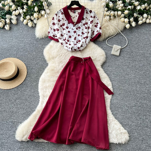 Floral Shirt & Skirt Casual 2Pcs