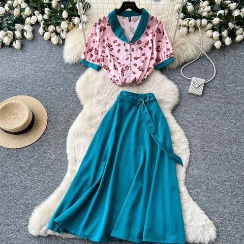Floral Shirt & Skirt Casual 2Pcs