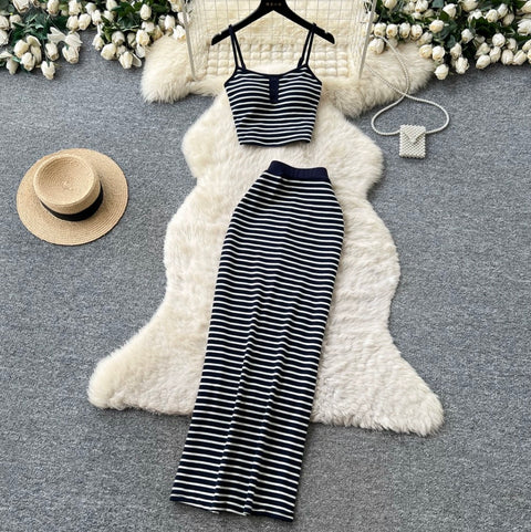 Striped Print Camisole & Skirt 2Pcs