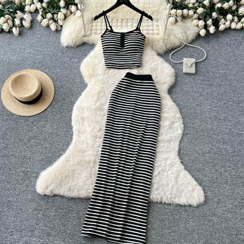 Striped Print Camisole & Skirt 2Pcs