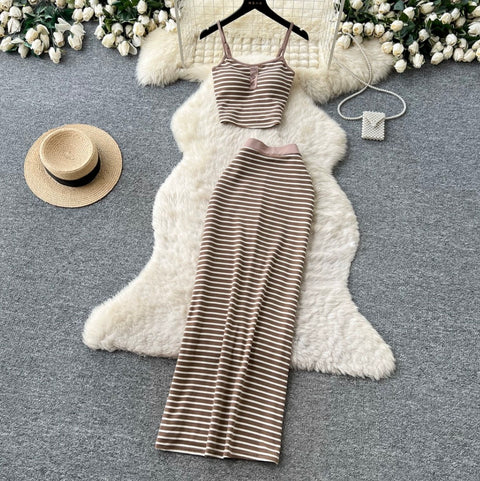 Striped Print Camisole & Skirt 2Pcs