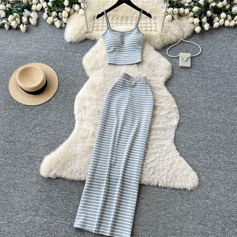 Striped Print Camisole & Skirt 2Pcs