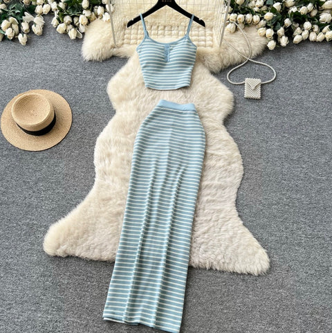 Striped Print Camisole & Skirt 2Pcs