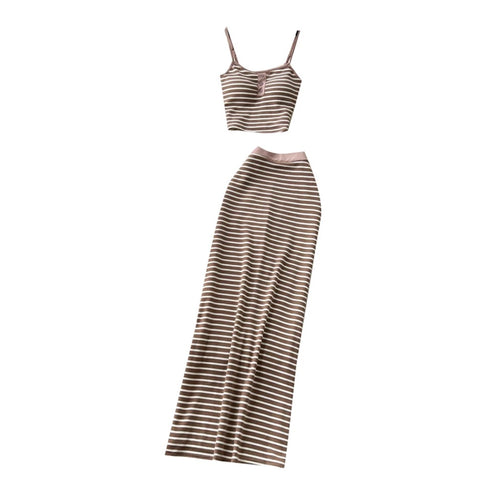 Striped Print Camisole & Skirt 2Pcs