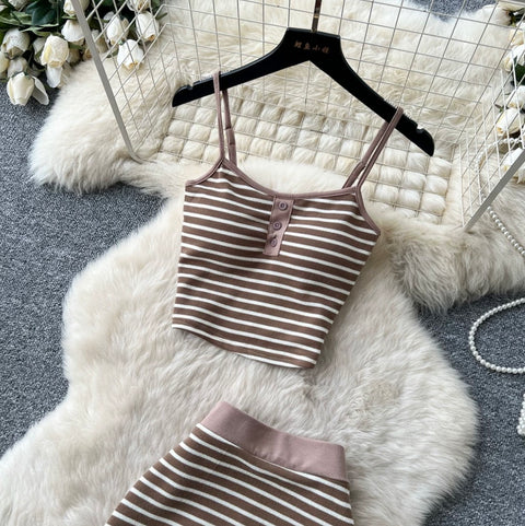 Striped Print Camisole & Skirt 2Pcs