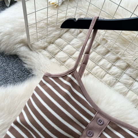Striped Print Camisole & Skirt 2Pcs