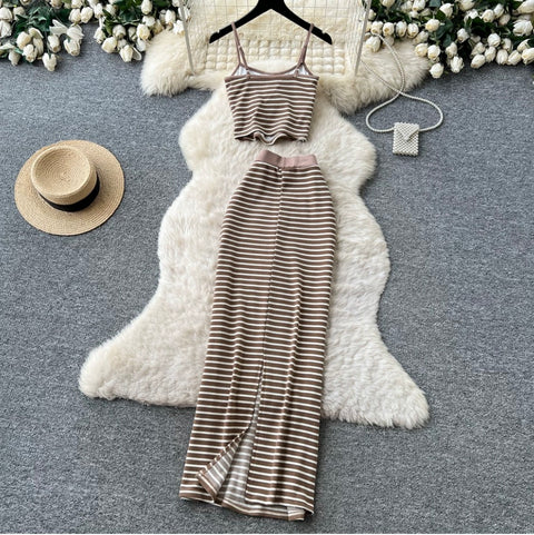 Striped Print Camisole & Skirt 2Pcs