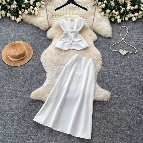 White Bustier & Skirt Elegant 2Pcs