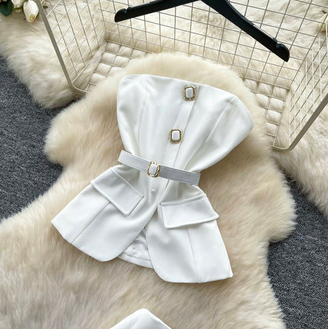 White Bustier & Skirt Elegant 2Pcs