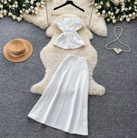 White Bustier & Skirt Elegant 2Pcs